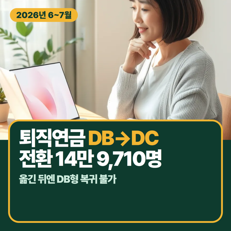 퇴직연금 DB DC 전환, 6~7월에만 14만 9,710명! 한번 옮기면 DB형으로 되돌릴 수 없어요