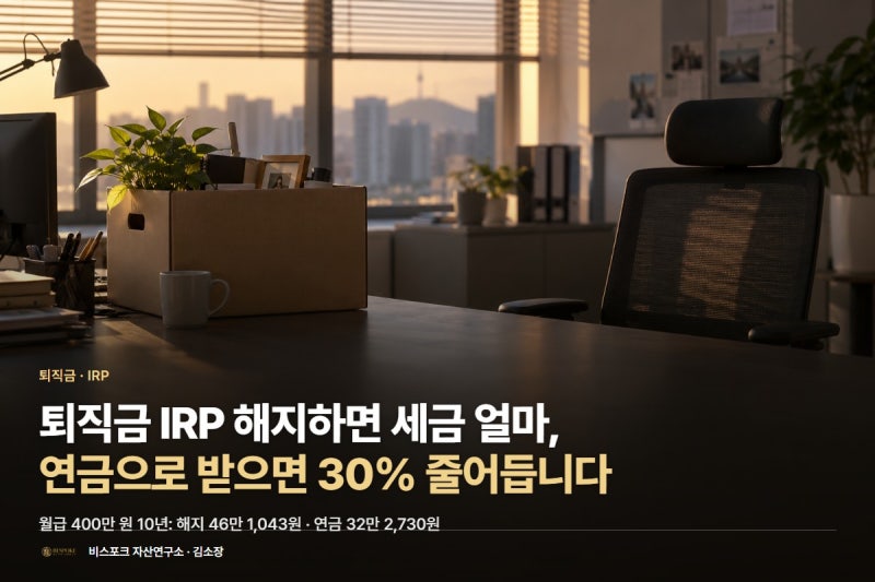 퇴직금 IRP 해지하면 세금 얼마, 연금으로 받으면 30% 줄어듭니다