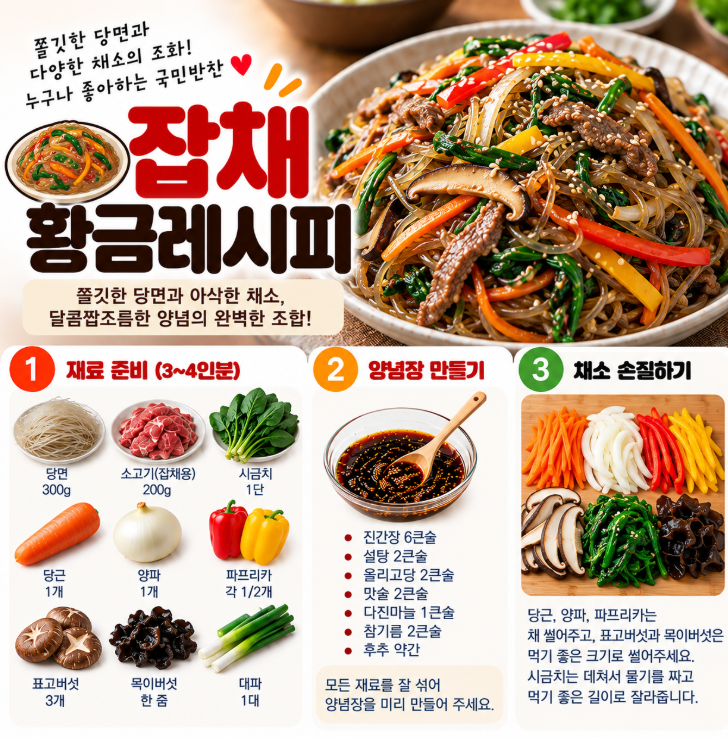 잡채 황금레시피｜불지 않고 쫄깃하게 만드는 법