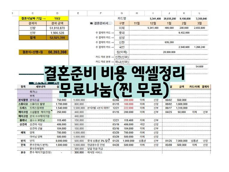 결혼준비 비용 엑셀정리 무료나눔(찐 무료임)