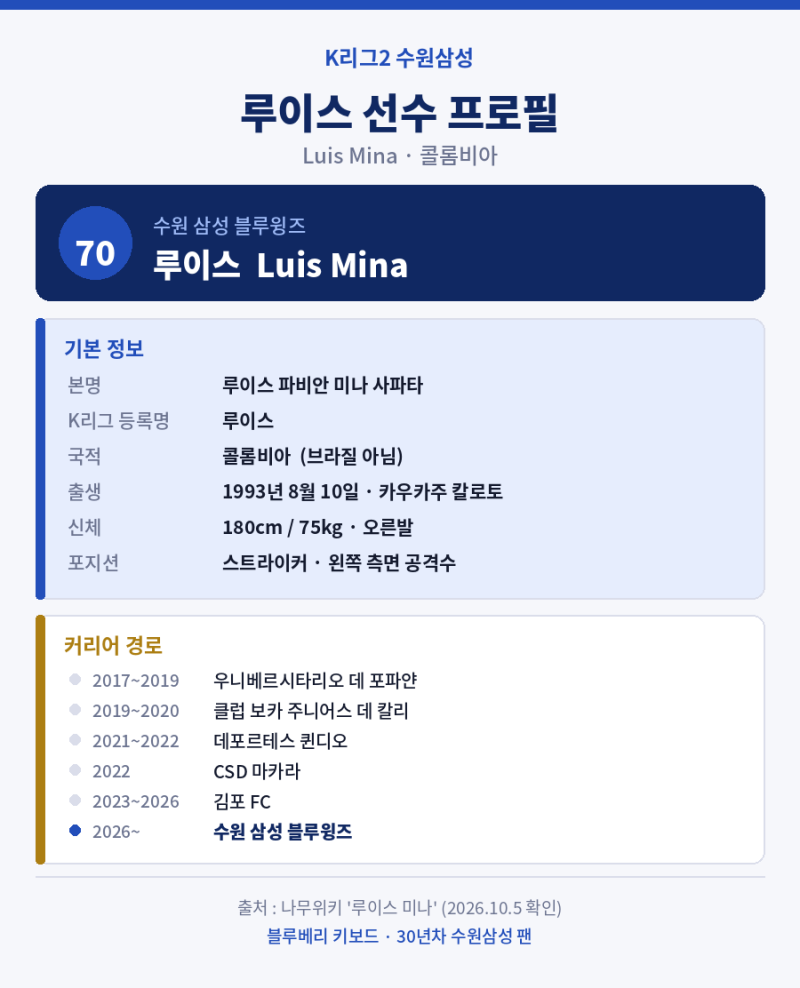 K리그2 수원삼성 루이스 외국인 선수 프로필