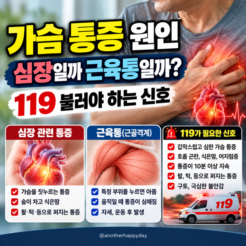 가슴 통증 원인 | 심장일까 근육통일까? 119 불러야 하는 신호