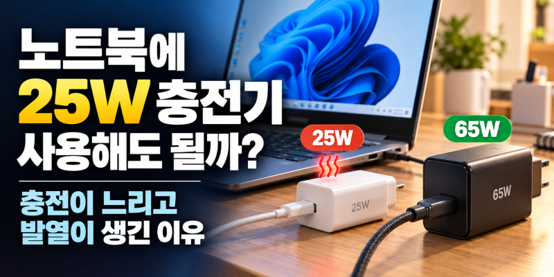 노트북 충전기 발열·충전 느림 원인｜25W 대신 65W를 써야 했던 이유