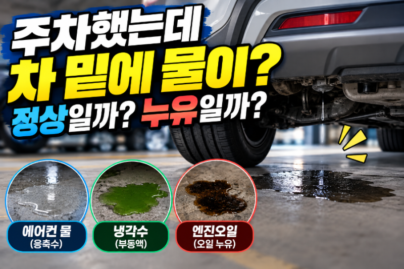 자동차 주차 후 바닥에 물이 떨어져요｜에어컨 물 vs 냉각수·엔진오일 누유 구별법
