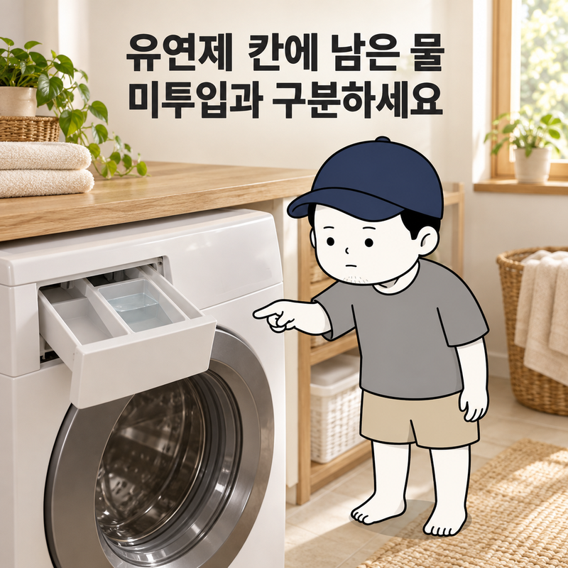 세탁기 섬유유연제 칸에 물이 남으면, 헹굼이 안 된 걸까요?