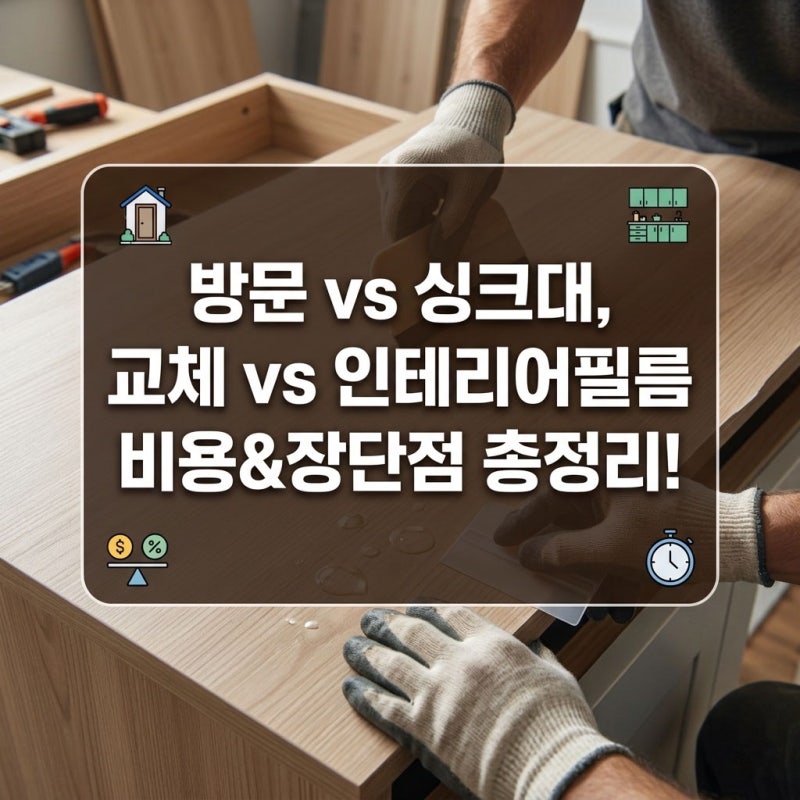 방문 문짝 싱크대 교체 비용 vs 인테리어필름 시공 가격 장단점 비교