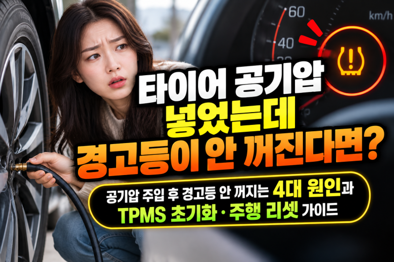 자동차 타이어 공기압을 넣었는데 경고등이 안 꺼진다면? 공기압 주입 후 경고등 안 꺼지는 4....