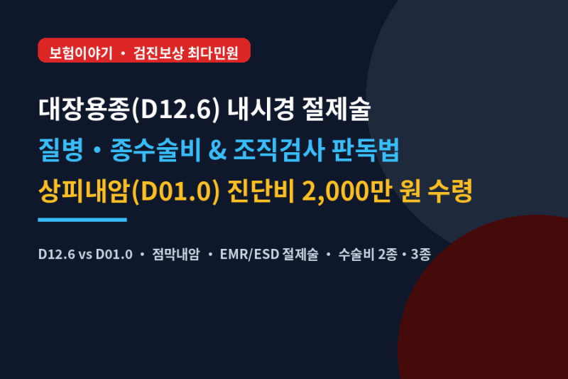 대장내시경 용종 뗐다면 필독! 단순 양성(D12)을 고도이형성 유사암 진단비로 100% 수령하는 전....