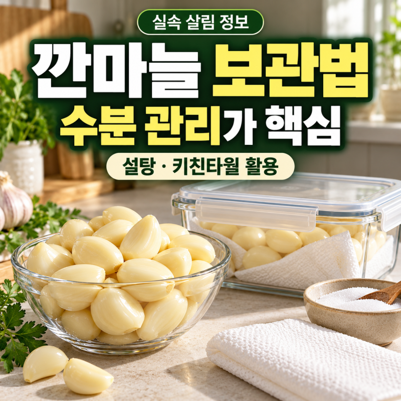 깐 마늘 곰팡이 없이 한 달 이상 보관하는 비법｜설탕 키친타월 밀폐용기 꿀팁
