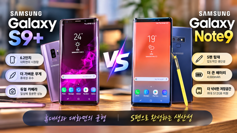 가성비 갤럭시 스마트폰 비교, 노트9 vs S9 플러스 스펙과 차이점 정리