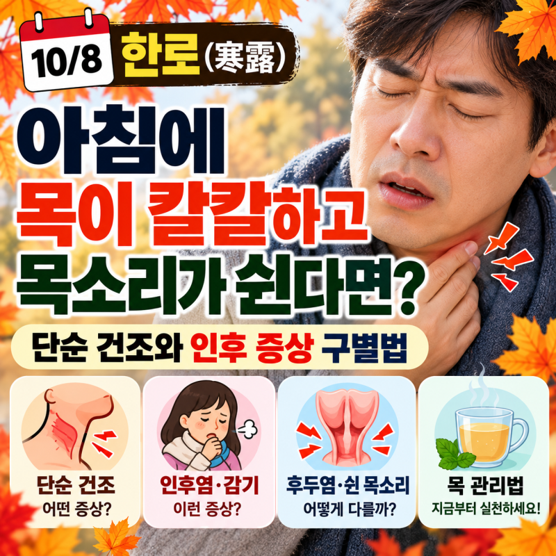 10월 8일 한로, 아침마다 목이 칼칼하고 목소리가 쉰다면? 단순 건조와 인후 증상 구별법