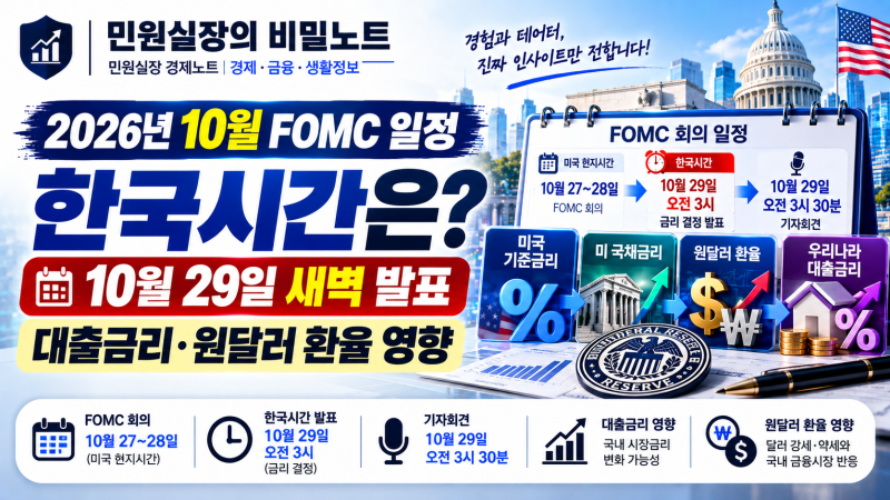[FOMC일정] 2026년 10월 FOMC 일정 한국시간은? 10월 29일 새벽 발표·대출금리·원달러 환율 영향