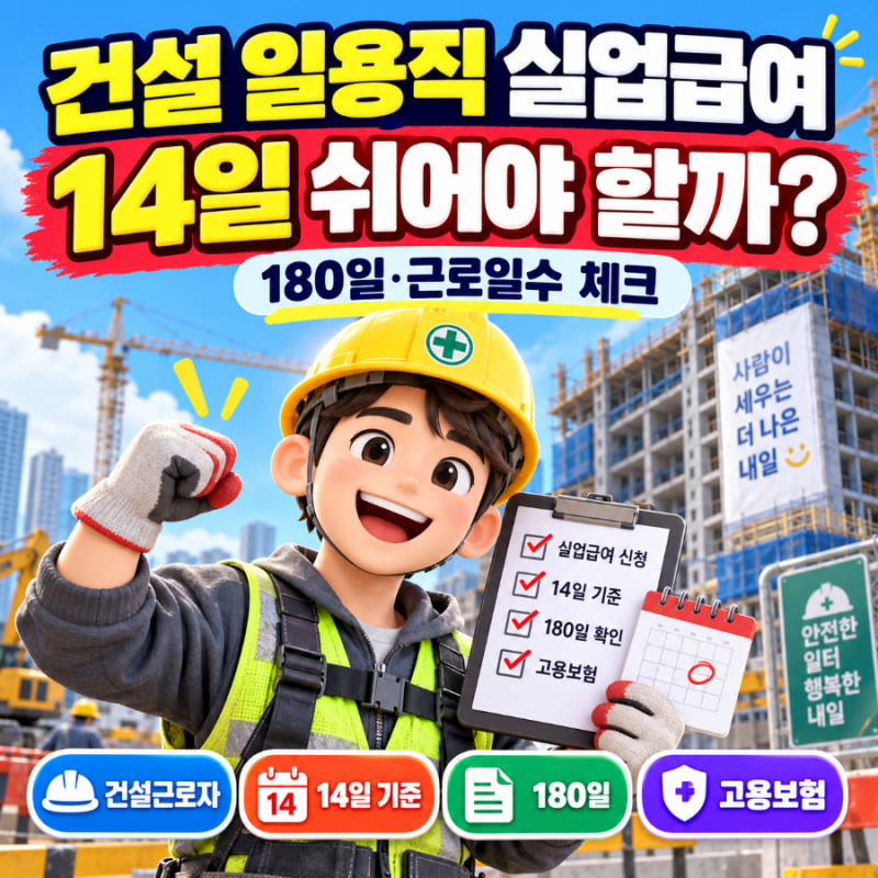 건설 일용직 실업급여, 14일 쉬어야 신청할 수 있을까?