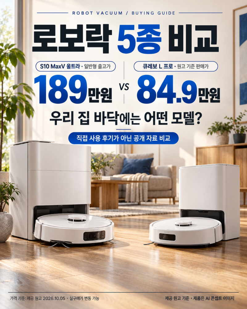189만원 vs 84만원, 바닥 차이는 얼마나 날까? 로보락 2026 로봇청소기 5종 비교 리뷰 (이번 주 울....