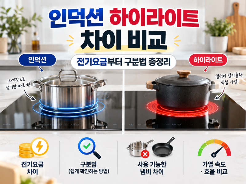 인덕션 하이라이트 차이 비교, 전기요금부터 구분법 총정리