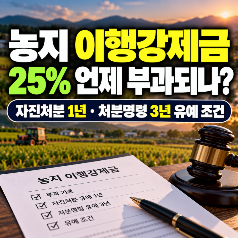 농지 이행강제금 25% 바로 부과될까?대상·자진처분·처분명령·유예조건·부과시기 정리