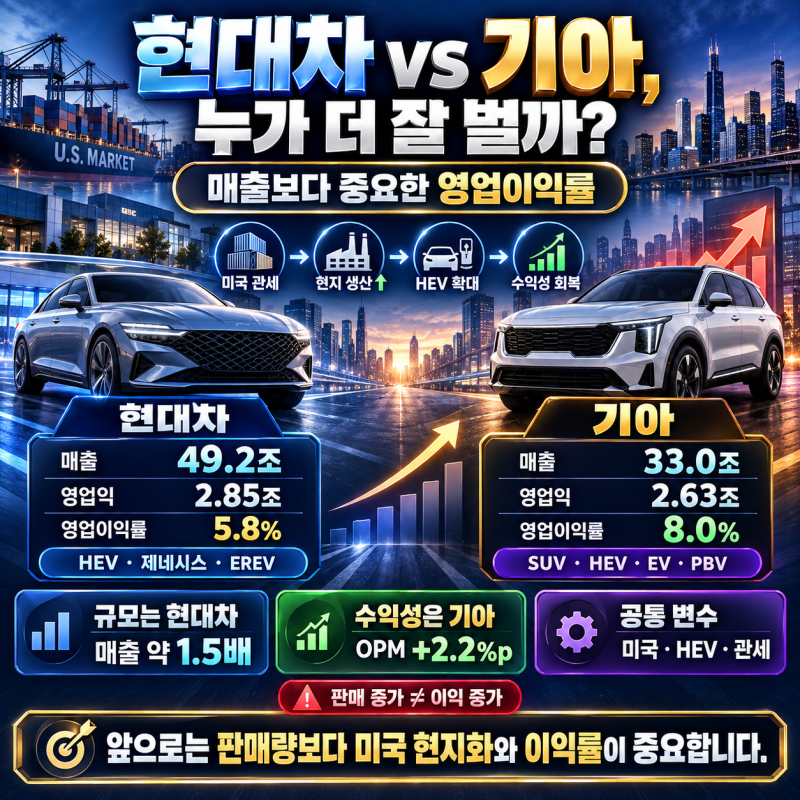 현대차 매출은 기아보다 1.5배 큰데, 왜 영업이익은 비슷할까?