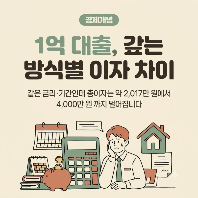 대출이자계산기로 비교한 원리금균등·원금균등·만기일시 상환, 1억 빌리면 이자 얼마나 다....