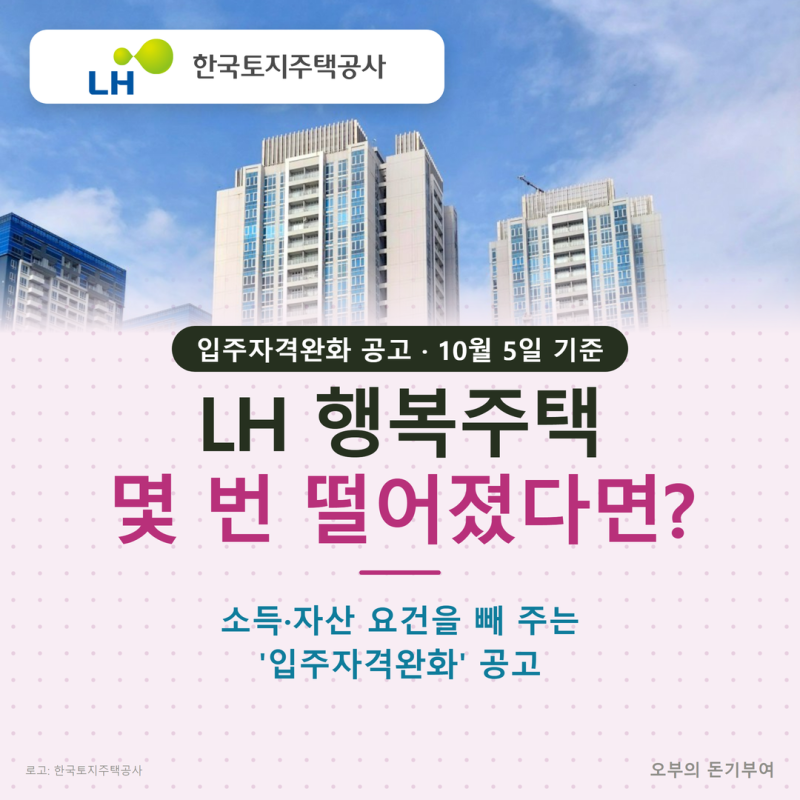 LH 행복주택 입주자격, 몇 번 떨어졌다면? 소득·자산 요건을 빼 주는 '입주자격완화' 공고와 ....