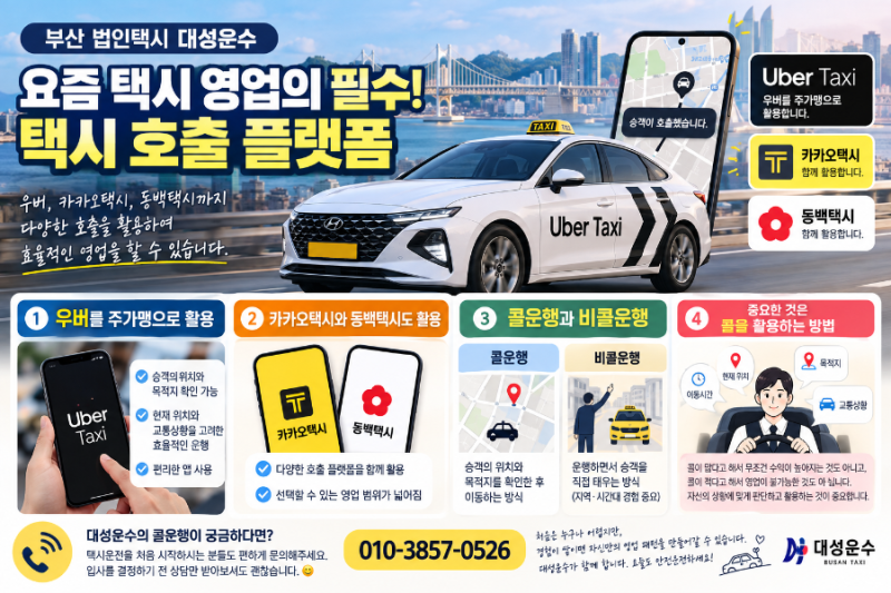대성운수는 어떤 콜을 활용할까? 우버부터 카카오택시, 동백택시까지 맞춤형근무제공 대성....