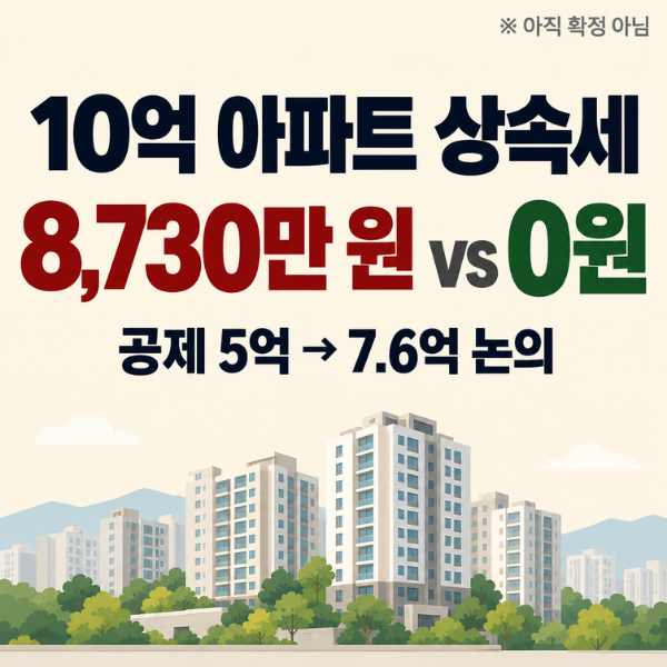 부모님 10억 아파트 상속세, 누구는 8,730만 원 누구는 0원…'5억 공제' 7.6억 될까