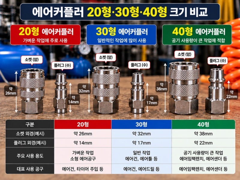 에어커플러 규격 보는 법｜20·30·40형과 플러그·소켓 차이