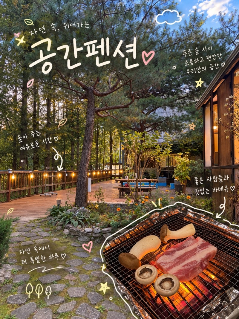 [강원 홍천] 비발디파크 오션월드 근처 숲속 펜션 추천 ‘공간펜션’ 작은사자자리, 바베큐 ....