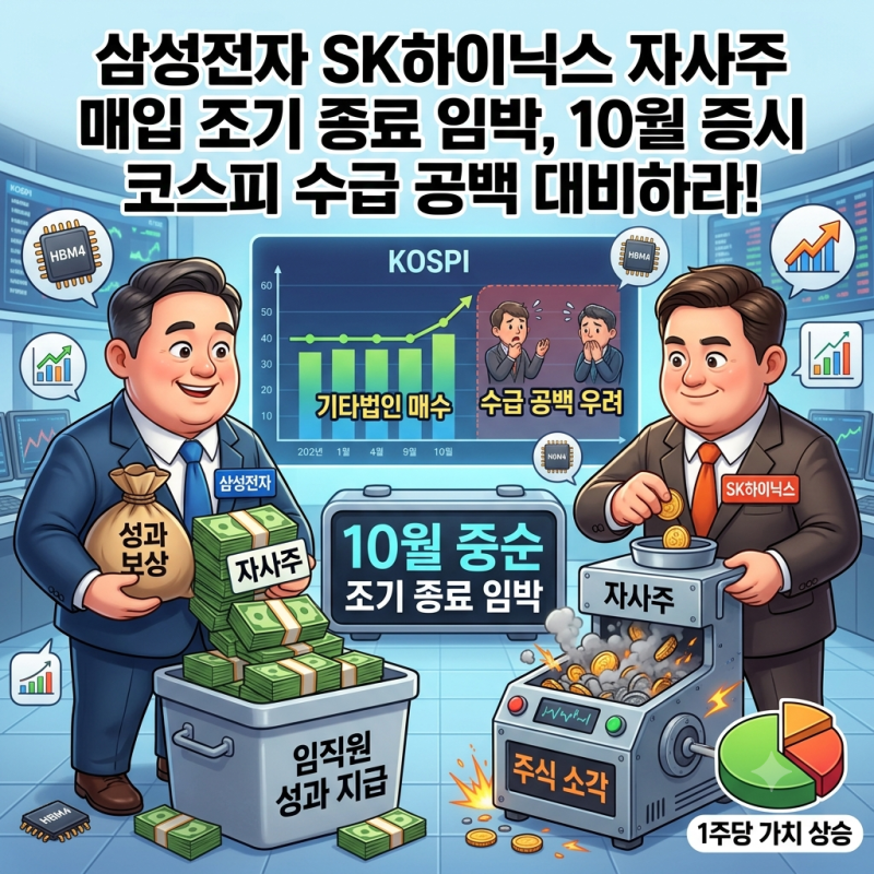 삼성전자 SK하이닉스 자사주 매입 조기 종료 임박, 10월 증시 코스피 수급 공백 대비하라!