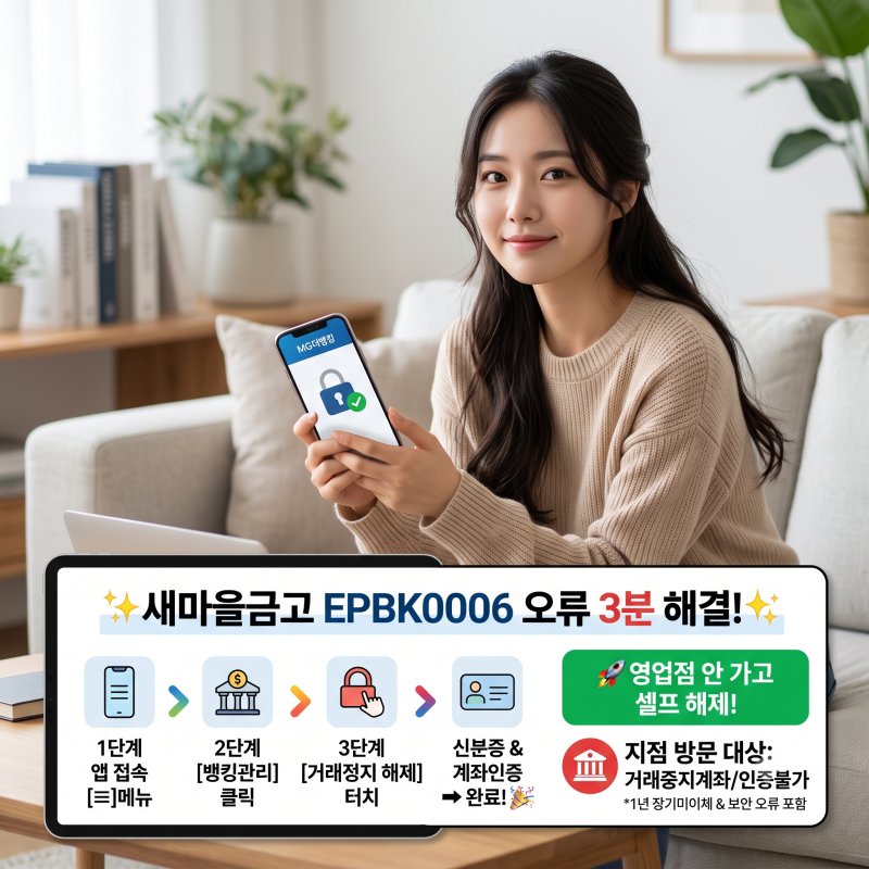 새마을금고 이체 중 정지 오류코드 EPBK0006 당황하지 않고 10초 만에 푸는 방법