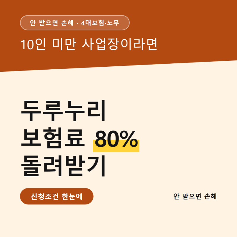 두루누리 사회보험료 지원사업 신청조건, 10인 미만이면 80% 돌려받아요