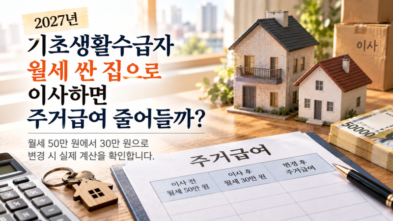 2027년 기초생활수급자 월세 싼 집으로 이사하면 주거급여 줄어들까?｜월세 50만 원에서 30만 ....