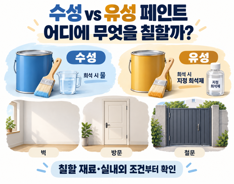 수성·유성 페인트 차이｜벽·방문·철문에 무엇을 칠할까?