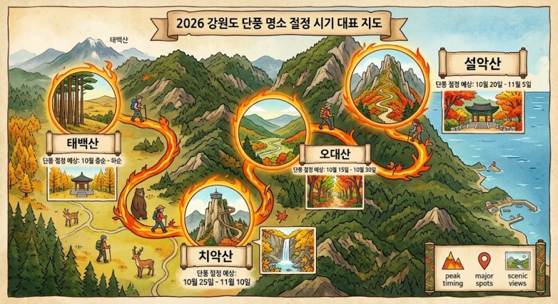 2026 강원도 단풍 명소 총정리｜설악산·오대산·치악산 단풍 절정 시기