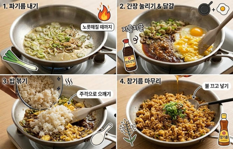간장 계란볶음밥 레시피 바쁜 평일 저녁 주말 아침 15분 만에 뚝딱 만드는 방법