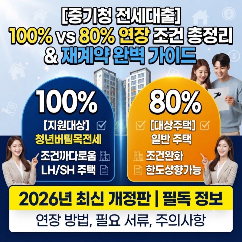 중소기업 취업청년(중기청) 전세대출 100% vs 80% 연장 조건 총정리 및 재계약 완벽 가이드