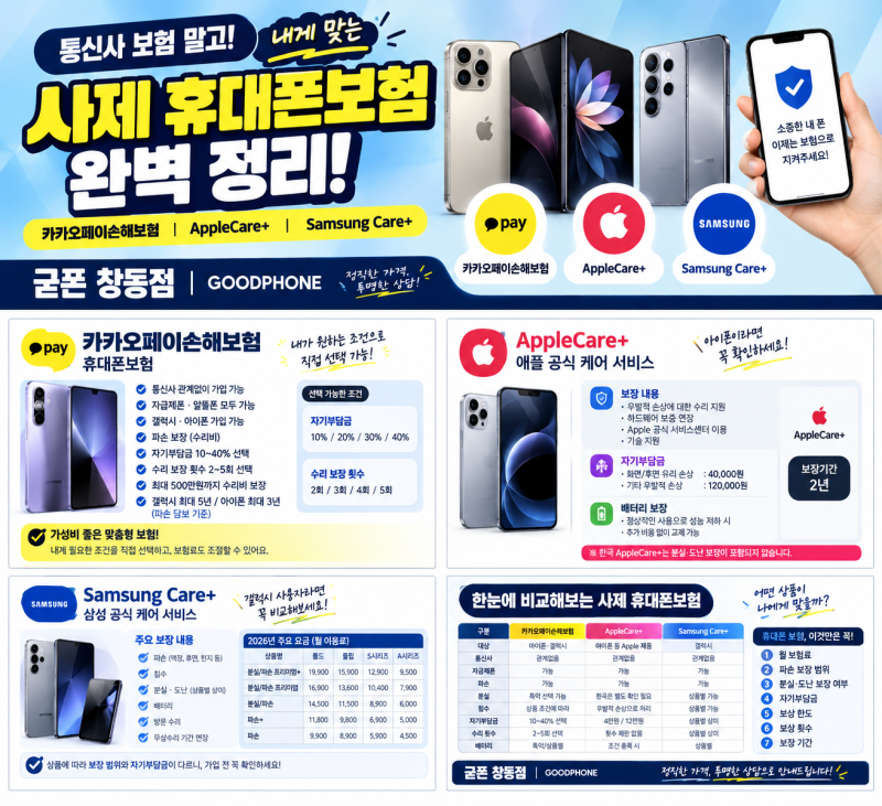 통신사 보험 말고 사제 휴대폰보험은 뭐가 있을까?