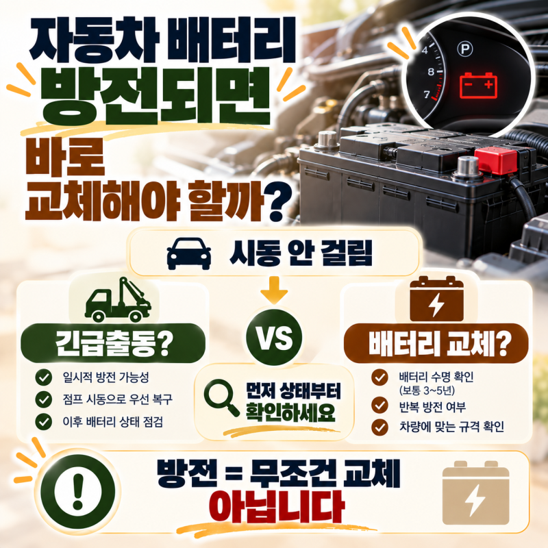 자동차 배터리 방전되면 바로 교체해야 할까? 긴급출동 vs 교체비용 계산