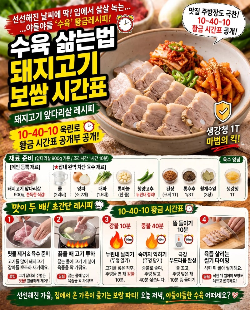 수육 삶는법 돼지고기 보쌈 시간표