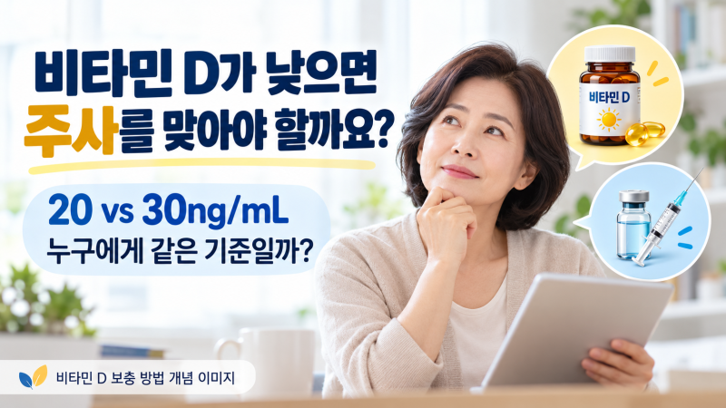 비타민 D 수치가 낮으면 주사를 맞아야 하나요? 20·30ng/mL 기준과 먹는 약의 차이