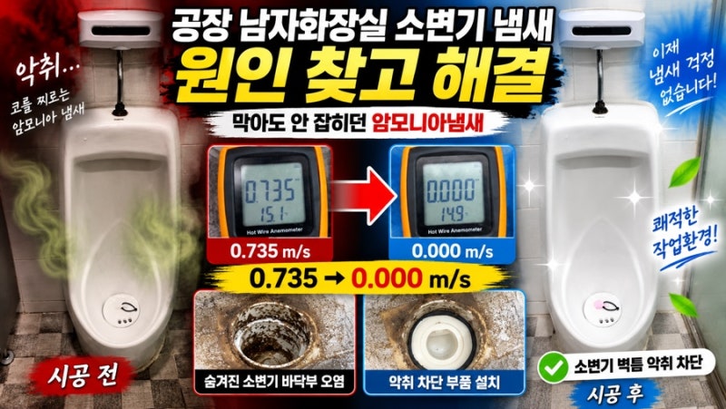 공장 화장실 하수구냄새 제거, 배수구를 막아도 소변기 악취가 발생한 이유