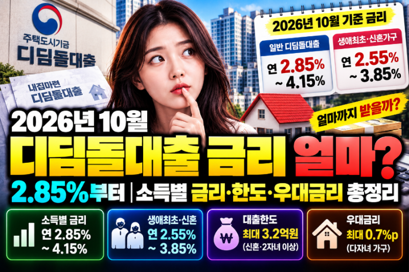 2026년 10월 디딤돌대출 금리 얼마? 2.85%부터｜소득별 금리·한도·우대금리 총정리