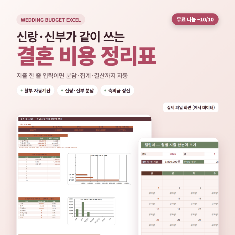 엑셀 결혼 예산 관리 A to Z 무료 나눔, 웨딩 비용 정리