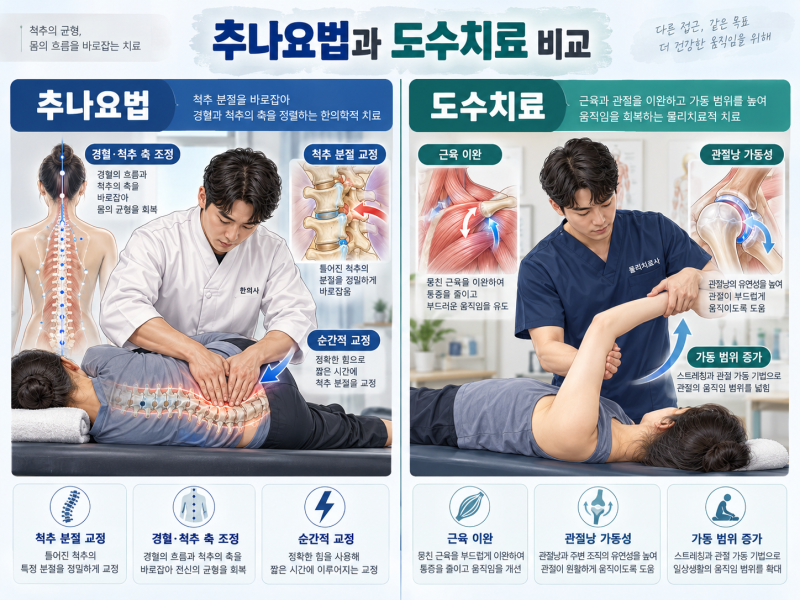 손으로 치료하는 두 치료법, 추나요법과 도수치료의 차이점과 건강보험 적용 비교[울주군 한....
