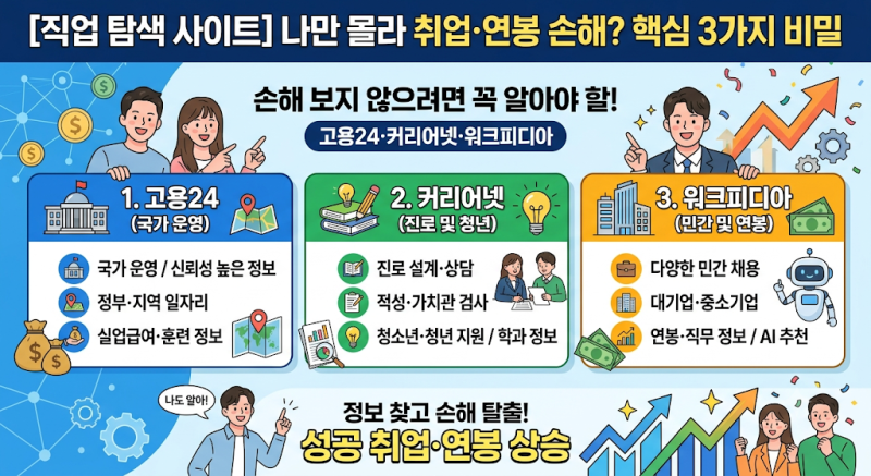 [직업 탐색 사이트] 나만 몰라 취업·연봉 손해 본다? 고용24·커리어넷·워크피디아 3가지 비....