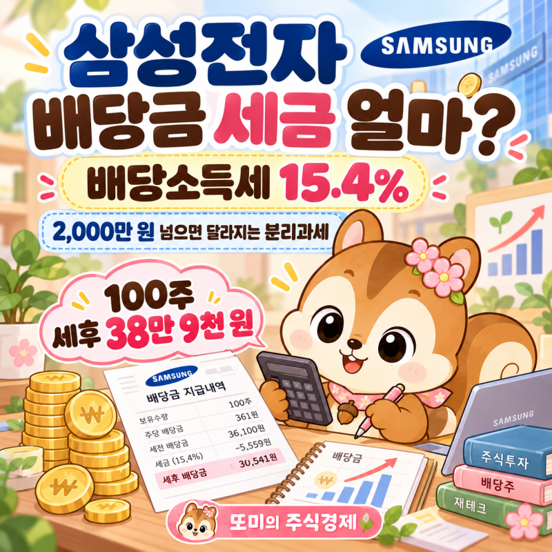 삼성전자 배당금 세금 얼마? 배당소득세 15.4% 세후 계산, 2,000만 원 넘으면 달라지는 배당소득....