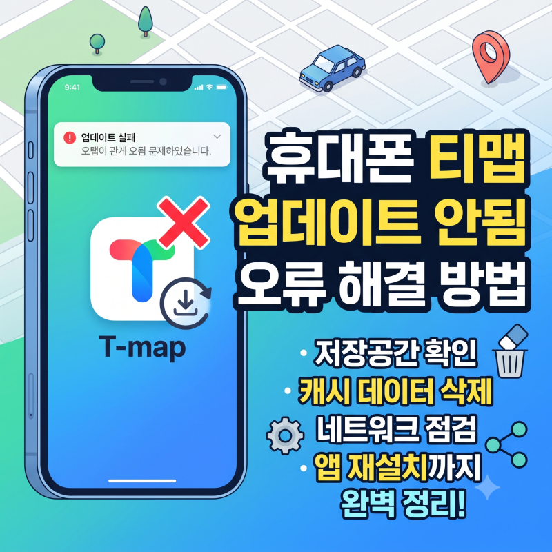 휴대폰 티맵 업데이트 안됨 오류 해결 방법