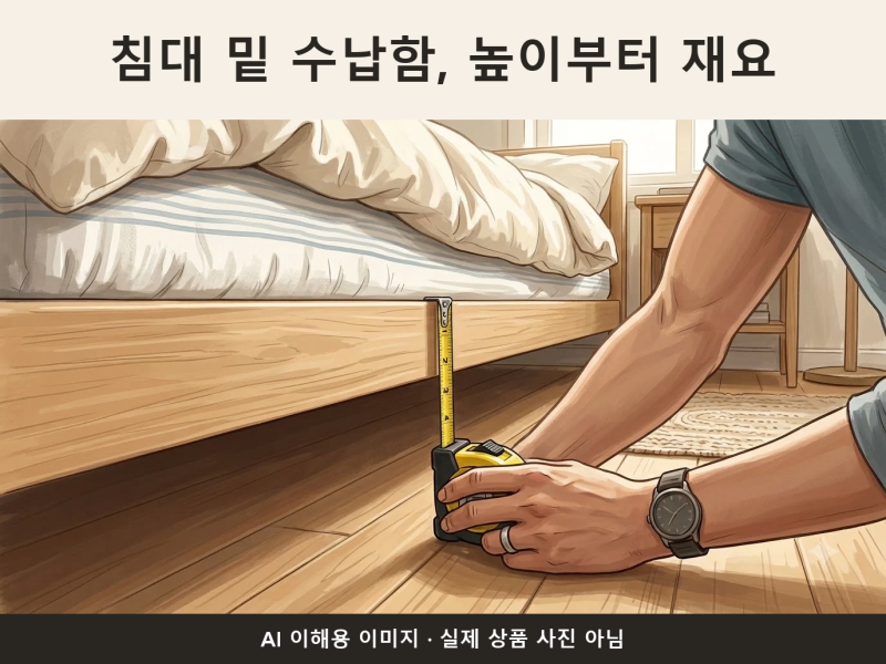 침대 밑 수납함 높이, 15cm면 13cm 서랍만 들어가요