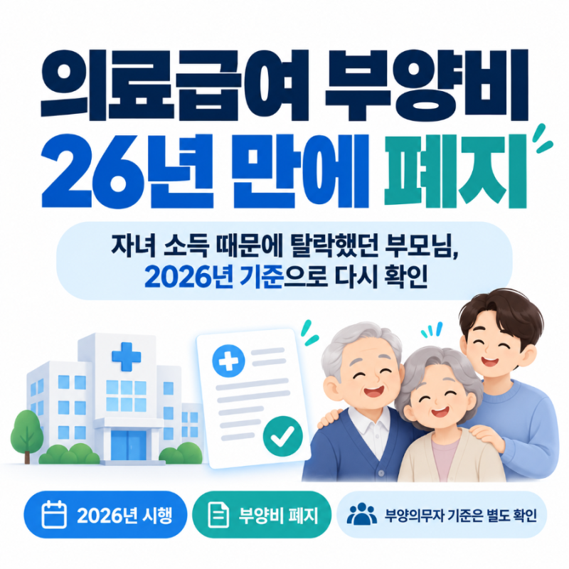의료급여 부양비 26년 만에 폐지, 자녀 소득 때문에 탈락했던 부모님 다시 확인하세요