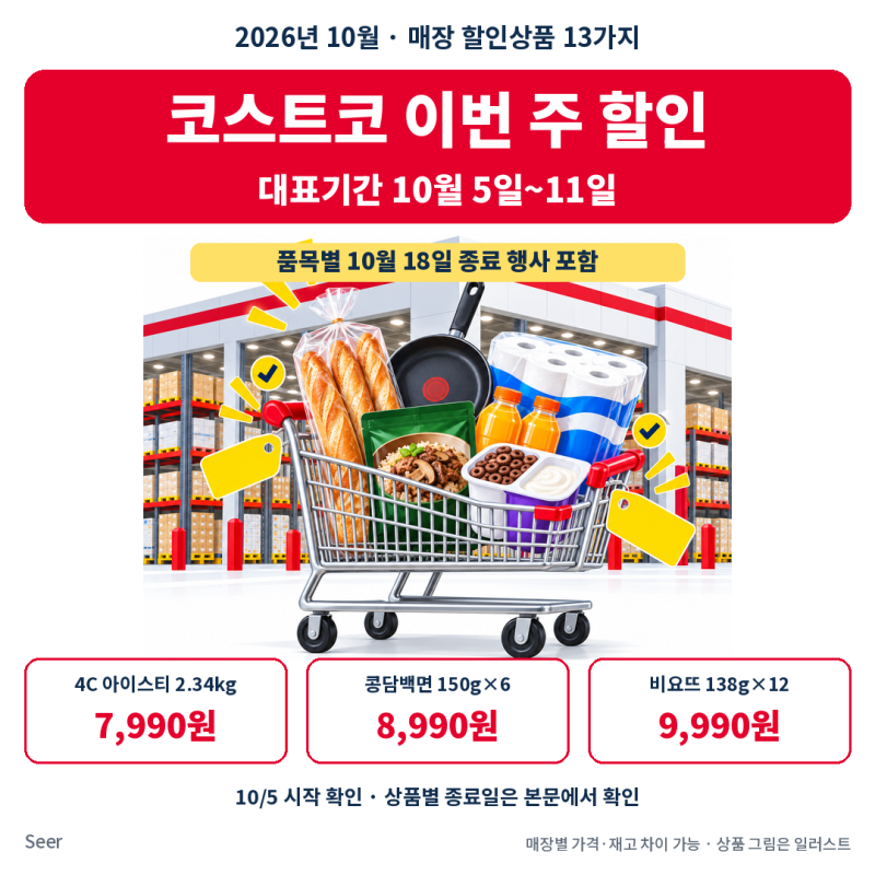 [할인행사] 2026년 10월 둘째주 코스트코 할인·추천상품 총정리: 10월 5일~11일 꼭 살 품목(w/복....