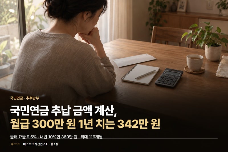국민연금 추납 금액 계산, 월급 300만 원 1년 치는 342만 원입니다